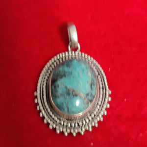 Pure silver turquoise semi precious stones pendant