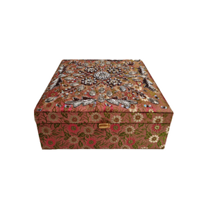 Embroidered Jewellery box with mirror (Red)