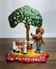 Metal Painted Cow Krishna With Tree(SZZ)