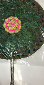 Peacock Feather Fan (Metal Handle)