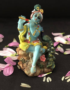 Krishna With Peacock Deity 3.5" Murti